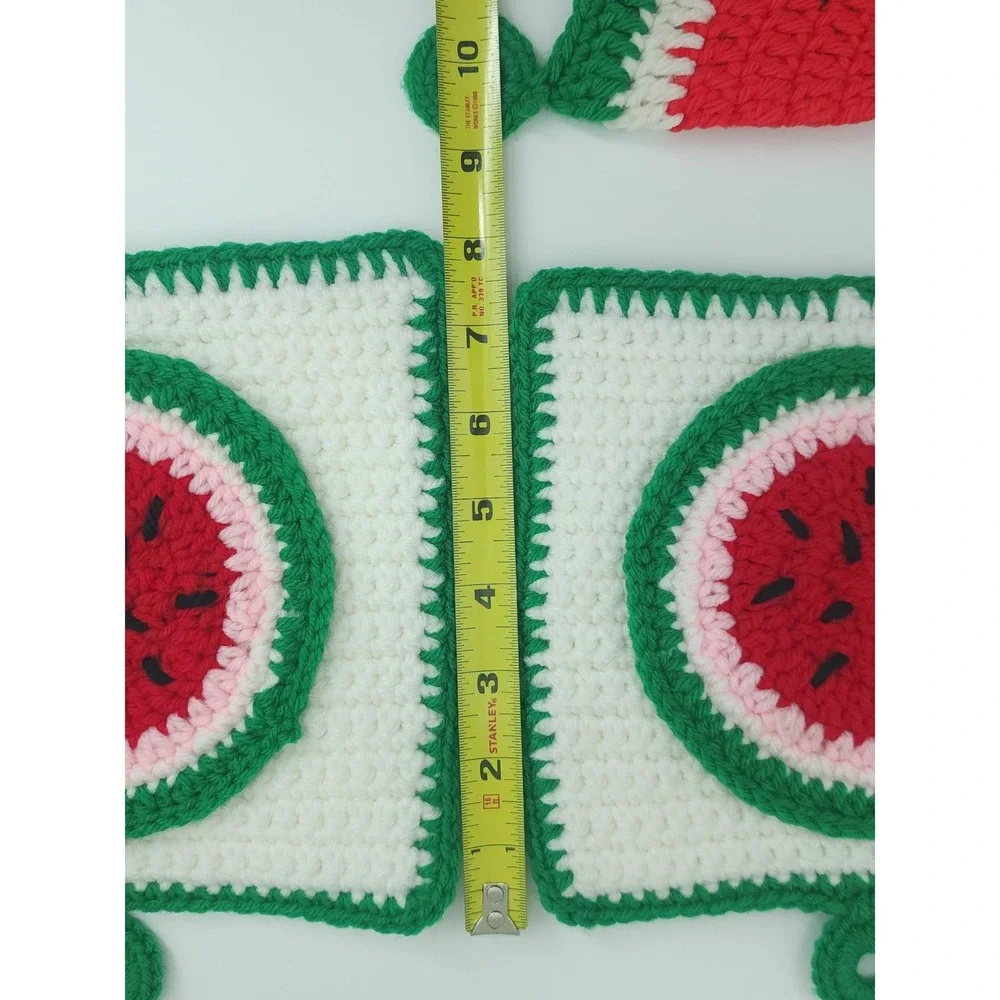 Handmade VTG Crochet Watermelon Potholder Set 3PC KITSCH RetroKitchen Decor Gift
